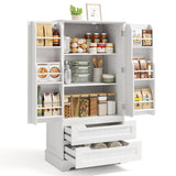 63-Inch White Pantry Cabinet, Moisture-Proof & Anti-Tip with Drawers and Barn Doors for Spacious Storage