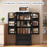 63-Inch Black Pantry Cabinet, Moisture-Proof & Anti-Tip with Drawers and Barn Doors for Spacious Storage
