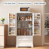 63-Inch White Pantry Cabinet, Moisture-Proof & Anti-Tip with Drawers and Barn Doors for Spacious Storage