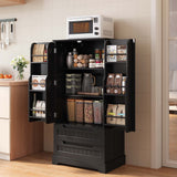 63-Inch Black Pantry Cabinet, Moisture-Proof & Anti-Tip with Drawers and Barn Doors for Spacious Storage