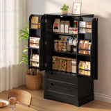 47-Inch Black Pantry Cabinet, Moisture-Proof & Anti-Tip with Drawers and Barn Doors for Spacious Storage