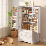 Asofer 47" Pantry Cabinet, 8-Shelf 2-Door Storage w/Drawers, White