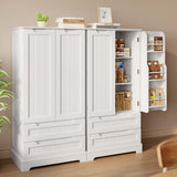 Asofer 47" Pantry Cabinet, 8-Shelf 2-Door Storage w/Drawers, White