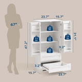 Asofer 47" Pantry Cabinet, 8-Shelf 2-Door Storage w/Drawers, White