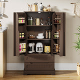 63-Inch Dark Brown Pantry Cabinet, Moisture-Proof & Anti-Tip with Drawers and Barn Doors for Spacious Storage