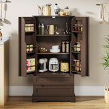 Asofer 47" Kitchen Pantry Storage Cabinet, Wood Buffet Cabinet with 2 Doors, 8 Shelves & 2 Drawers, Dark Brown