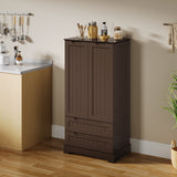 63-Inch Dark Brown Pantry Cabinet, Moisture-Proof & Anti-Tip with Drawers and Barn Doors for Spacious Storage