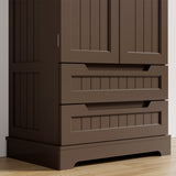 63-Inch Dark Brown Pantry Cabinet, Moisture-Proof & Anti-Tip with Drawers and Barn Doors for Spacious Storage
