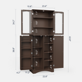 Asofer 64"H Kitchen Pantry Storage Cabinet with 5 Adjustable Shelves &amp; 4 Acrylic Glass Door &amp; 4 Shelf Guardrails for Kitchen, Dining Room, Dark Brown/White