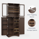 Asofer 64"H Kitchen Pantry Storage Cabinet with 5 Adjustable Shelves &amp; 4 Acrylic Glass Door &amp; 4 Shelf Guardrails for Kitchen, Dining Room, Dark Brown/White