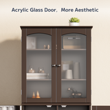 Asofer 64"H Kitchen Pantry Storage Cabinet with 5 Adjustable Shelves &amp; 4 Acrylic Glass Door &amp; 4 Shelf Guardrails for Kitchen, Dining Room, Dark Brown/White