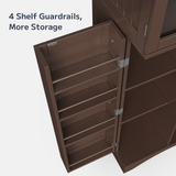 Asofer 64"H Kitchen Pantry Storage Cabinet with 5 Adjustable Shelves &amp; 4 Acrylic Glass Door &amp; 4 Shelf Guardrails for Kitchen, Dining Room, Dark Brown/White