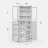 Asofer 64"H Kitchen Pantry Storage Cabinet with 5 Adjustable Shelves &amp; 4 Acrylic Glass Door &amp; 4 Shelf Guardrails for Kitchen, Dining Room, Dark Brown/White