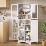 Asofer 64" Kitchen Pantry Cabinet, Tall Storage Cabinet, Glass Door and Adjustable Shelves, for Kitchen, White