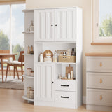 Asofer 60" Large Kitchen Pantry Cabinet with Adjustable Shelves & Doors- Ideal for Dining Room, Living Room, White、Gray、Retro