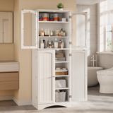 Asofer 64"H Kitchen Pantry Storage Cabinet with 5 Adjustable Shelves &amp; 4 Acrylic Glass Door &amp; 4 Shelf Guardrails for Kitchen, Dining Room, Dark Brown/White