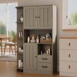 Asofer 60" Large Kitchen Pantry Cabinet with 3 Doors, 2 drawer and Adjustable Shelves, for Dining Room, Living Room, Grey