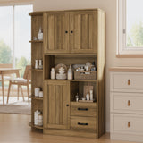 Asofer 60" Large Kitchen Pantry Cabinet with Adjustable Shelves & Doors- Ideal for Dining Room, Living Room, White、Gray、Retro