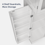 Asofer 64"H Kitchen Pantry Storage Cabinet with 5 Adjustable Shelves &amp; 4 Acrylic Glass Door &amp; 4 Shelf Guardrails for Kitchen, Dining Room, Dark Brown/White