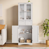 Pantry Cabinet, Asofer 67" Tall Storage Cabinet with Glass Door & 2 Drawers, Freestanding Cupboard for Dining Room (White)