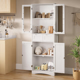 Pantry Cabinet, Asofer 67" Tall Storage Cabinet with Glass Door & 2 Drawers, Freestanding Cupboard for Dining Room (White)