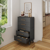 Asofer Tall Dresser, 5-Drawer Wood Storage w/Metal Handles, Black