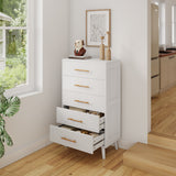 White Dresser for Bedroom, Asofer 5 Drawer Wood Storage with Metal Handles, Tall Vertical Dresser Nursery Dresser