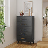 Asofer Tall Dresser, 5-Drawer Wood Storage w/Metal Handles, Black