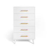 White Dresser for Bedroom, Asofer 5 Drawer Wood Storage with Metal Handles, Tall Vertical Dresser Nursery Dresser