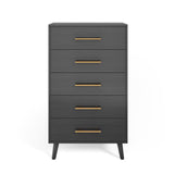 Asofer 5 Drawer Dresser for Bedroom, Chest of Nursery Drawers for Clothes, Wood Storage Cabinet, Black