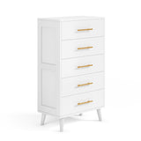 White Dresser for Bedroom, Asofer 5 Drawer Wood Storage with Metal Handles, Tall Vertical Dresser Nursery Dresser