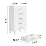 White Dresser for Bedroom, Asofer 5 Drawer Wood Storage with Metal Handles, Tall Vertical Dresser Nursery Dresser