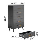 Asofer 5 Drawer Dresser for Bedroom, Chest of Nursery Drawers for Clothes, Wood Storage Cabinet, Black