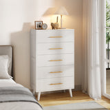 White Dresser for Bedroom, Asofer 5 Drawer Wood Storage with Metal Handles, Tall Vertical Dresser Nursery Dresser