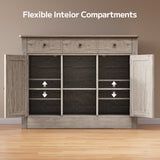 Asofer Farmhouse Buffet Cabinet with 4 Divider, 3 Drawer，2 Door, for Dining Room, Living Room, Kitchen