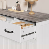 Asofer 3-Doors 3-Drawers Kitchen Storage Cabinet, Wood Sideboard with Adjustable Shelves,Compact Coffee Bar for Kitchen,Dining Room, Retro/Gray