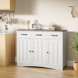 Asofer 3-Doors 3-Drawers Kitchen Storage Cabinet, Wood Sideboard with Adjustable Shelves,Compact Coffee Bar for Kitchen,Dining Room, Retro/Gray