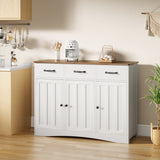 Asofer 3-Doors 3-Drawers Kitchen Storage Cabinet, Wood Sideboard with Adjustable Shelves,Compact Coffee Bar for Kitchen,Dining Room, Retro/Gray