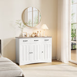 Asofer 3-Doors 3-Drawers Kitchen Storage Cabinet, Wood Sideboard with Adjustable Shelves,Compact Coffee Bar for Kitchen,Dining Room, Retro/Gray