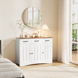 Asofer 3-Doors 3-Drawers Kitchen Storage Cabinet, Wood Sideboard with Adjustable Shelves,Compact Coffee Bar for Kitchen,Dining Room, Retro/Gray