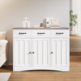 Asofer 3-Doors 3-Drawers Kitchen Storage Cabinet, Wood Sideboard with Adjustable Shelves,Compact Coffee Bar for Kitchen,Dining Room, Retro/Gray