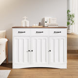 Asofer 3-Doors 3-Drawers Kitchen Storage Cabinet, Wood Sideboard with Adjustable Shelves,Compact Coffee Bar for Kitchen,Dining Room, Retro/Gray