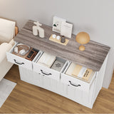 Asofer 3-Doors 3-Drawers Kitchen Storage Cabinet, Wood Sideboard with Adjustable Shelves,Compact Coffee Bar for Kitchen,Dining Room, Retro/Gray