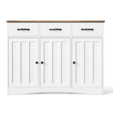 Asofer 3-Doors 3-Drawers Kitchen Storage Cabinet, Wood Sideboard with Adjustable Shelves,Compact Coffee Bar for Kitchen,Dining Room, Retro/Gray