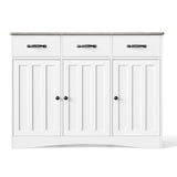 Asofer 3-Doors 3-Drawers Kitchen Storage Cabinet, Wood Sideboard with Adjustable Shelves,Compact Coffee Bar for Kitchen,Dining Room, Retro/Gray