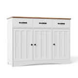 Asofer 3-Doors 3-Drawers Kitchen Storage Cabinet, Wood Sideboard with Adjustable Shelves,Compact Coffee Bar for Kitchen,Dining Room, Retro/Gray