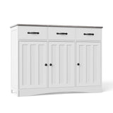 Asofer 3-Doors 3-Drawers Kitchen Storage Cabinet, Wood Sideboard with Adjustable Shelves,Compact Coffee Bar for Kitchen,Dining Room, Retro/Gray
