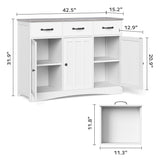 Asofer 3-Doors 3-Drawers Kitchen Storage Cabinet, Wood Sideboard with Adjustable Shelves,Compact Coffee Bar for Kitchen,Dining Room, Retro/Gray