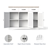 Asofer 3-Doors 3-Drawers Kitchen Storage Cabinet, Wood Sideboard with Adjustable Shelves,Compact Coffee Bar for Kitchen,Dining Room, Retro/Gray