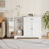 Asofer 42" Kitchen Pantry Storage Cabinet with Guardrail Space, Sideboard Buffet with 3 Doors & 1 Drawer, White